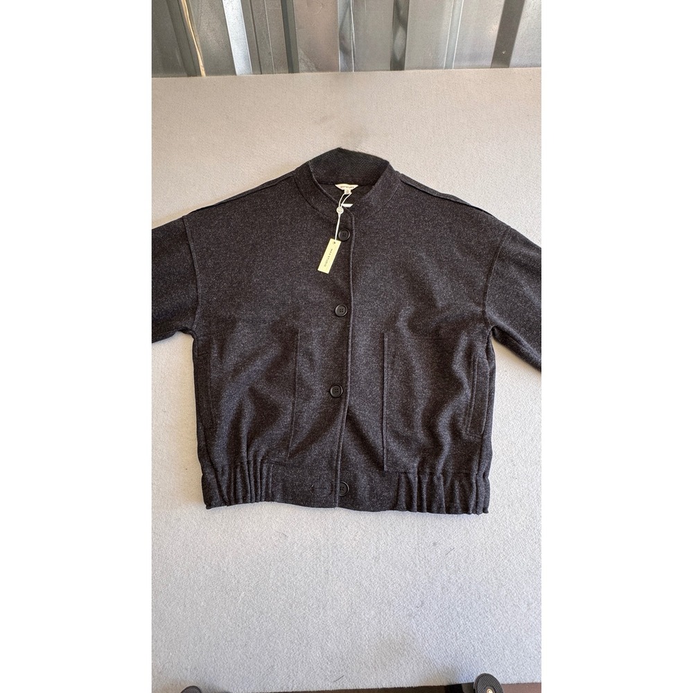 Max Studio Womens Heather Black Button Front Bomber Jacket Mock Neck NWT L